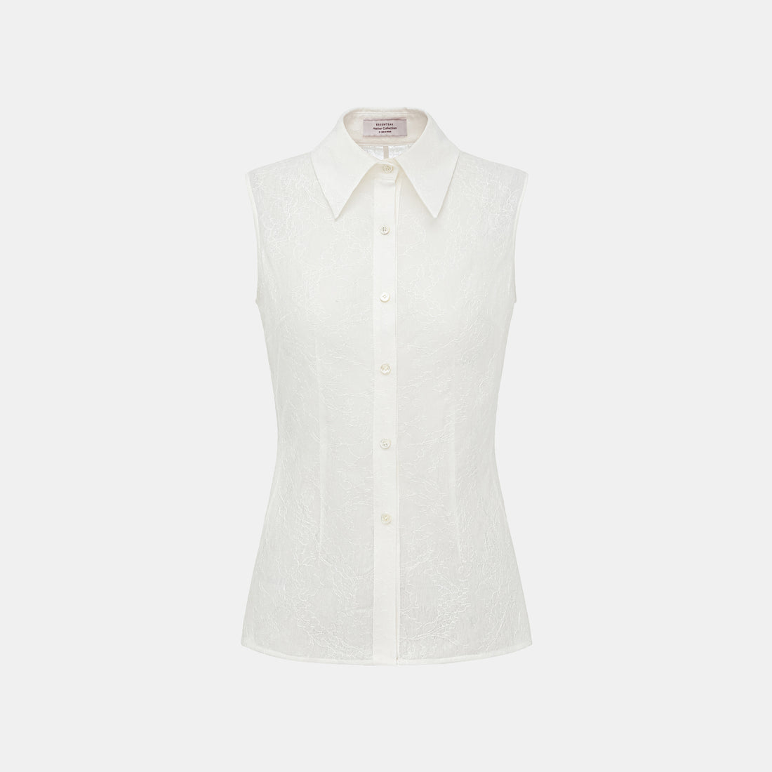 "Daytime Sparkle." Sleeveless shirt with French premium laminated lace