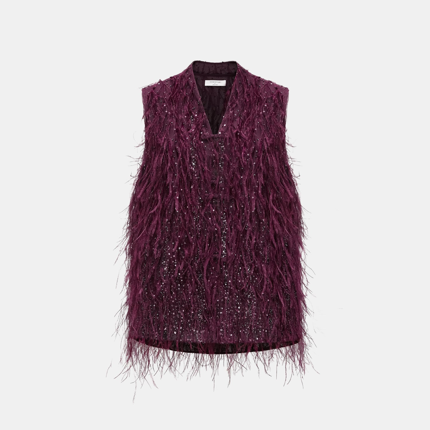 “Welcome to my party.” 珠繡羽毛工藝輕國風馬甲背心—Wine.