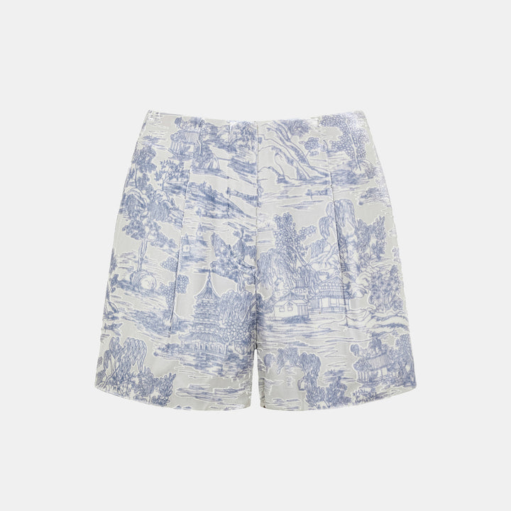 "Imperial Garden Teatime" Silk Velvet Devoré Shorts - Xingyu Liyun 