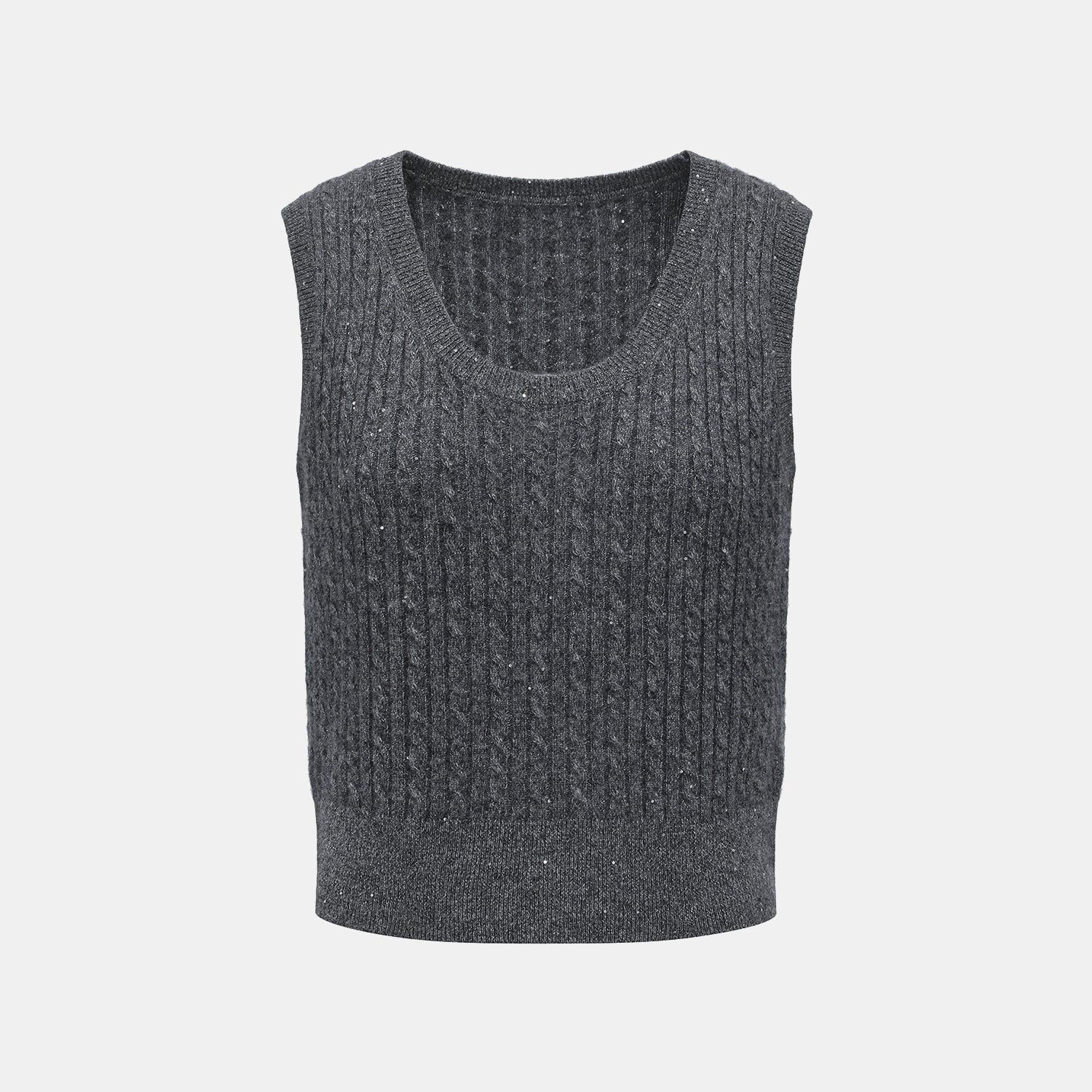 “Autumn Diary” 100% Cashmere 亮片麻花編織針織背心—Cedar Smoke雪松煙衫