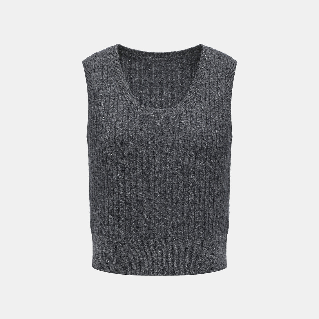 “Autumn Diary” 100% Cashmere 亮片麻花編織針織背心—Cedar Smoke雪松煙衫