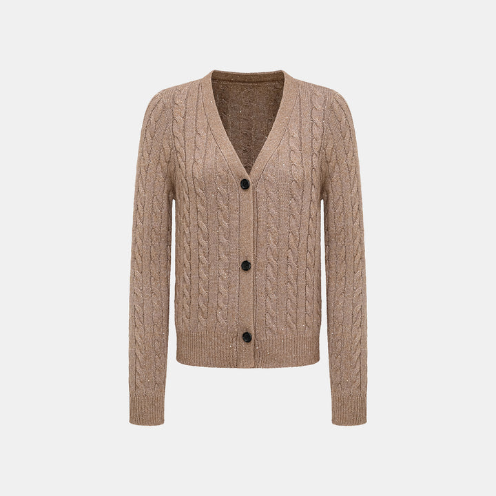 “Winter diary.” 100% Cashmere 亮片麻花編織針織開衫—Harmony