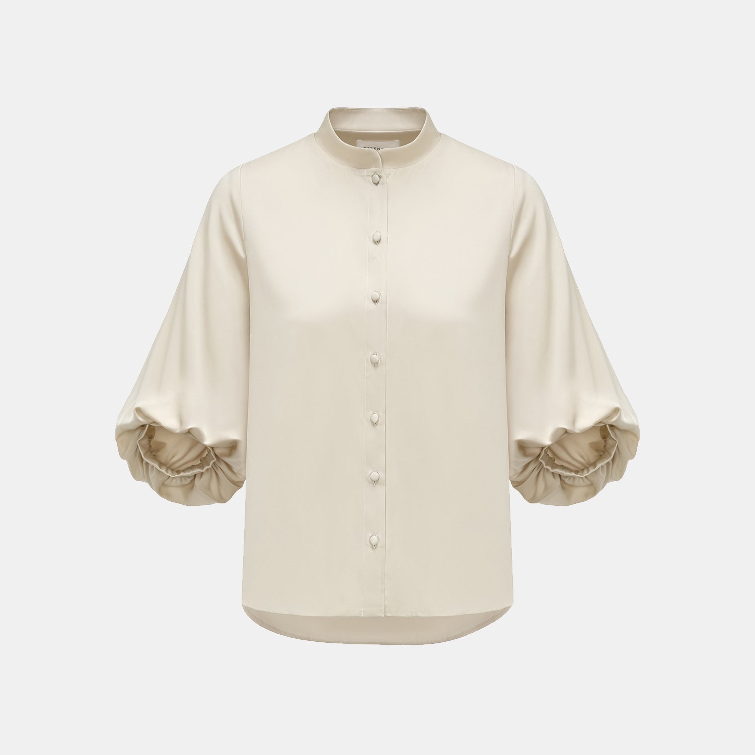 “秋意" 100% 桑蠶絲雪紡國風七分袖襯衫 — 淺啞金