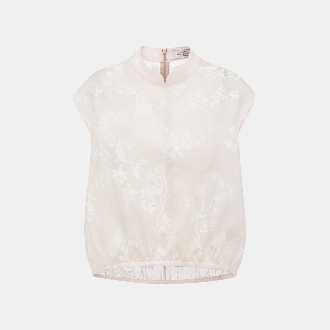 Spring” Italian high-end custom-made silk organza light Chinese style top with painting and printing technology - Frosty Flower Shadow