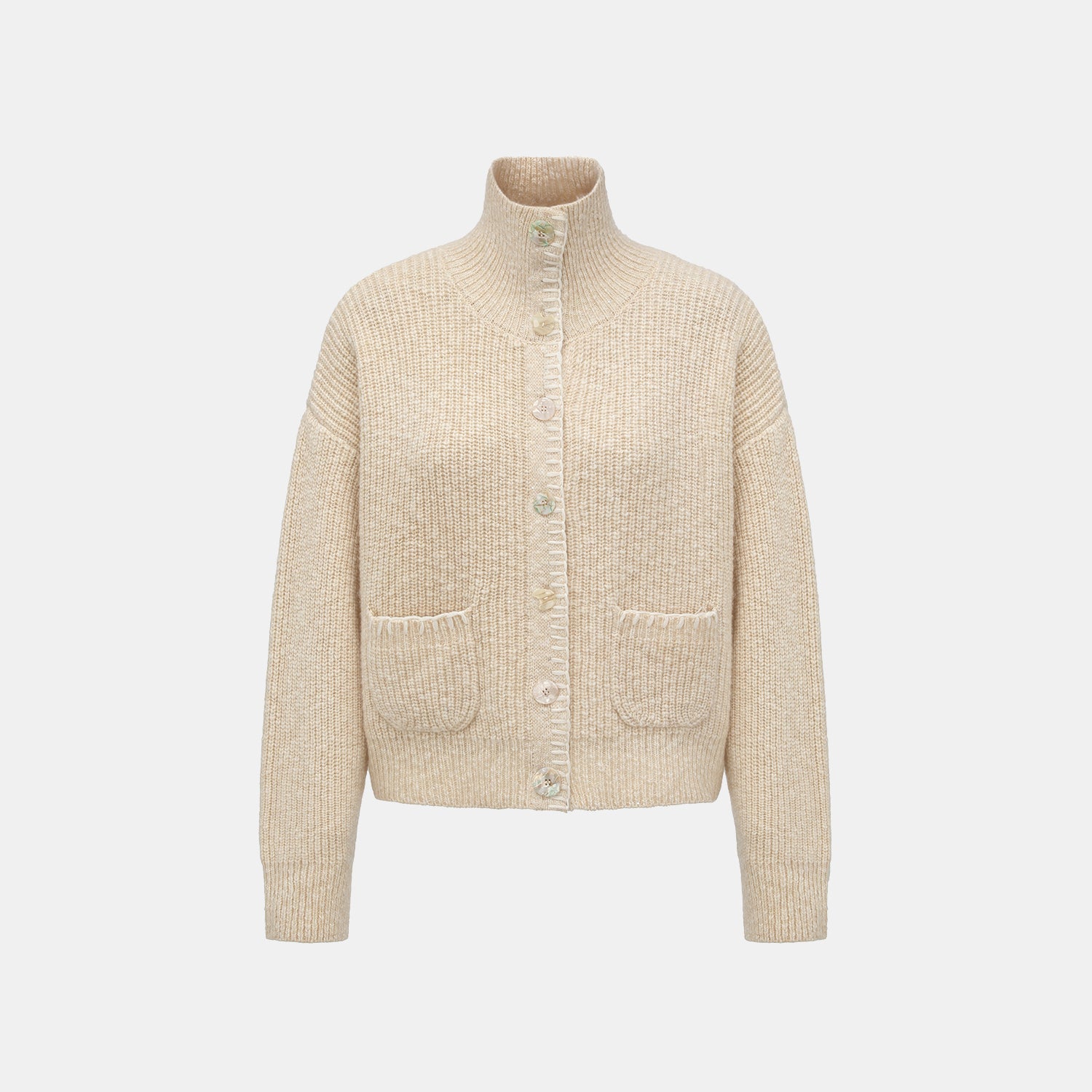 “Winter Diary” 100% Cashmere霧染細針羅紋邊飾高領針織外套—Afternoon Glow午後暖陽