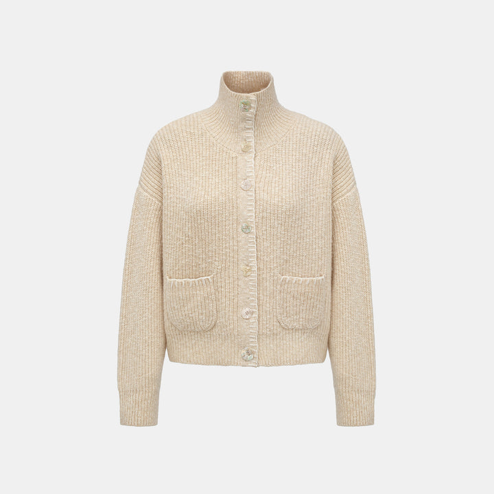 “Winter Diary” 100% Cashmere霧染細針羅紋邊飾高領針織外套—Afternoon Glow午後暖陽