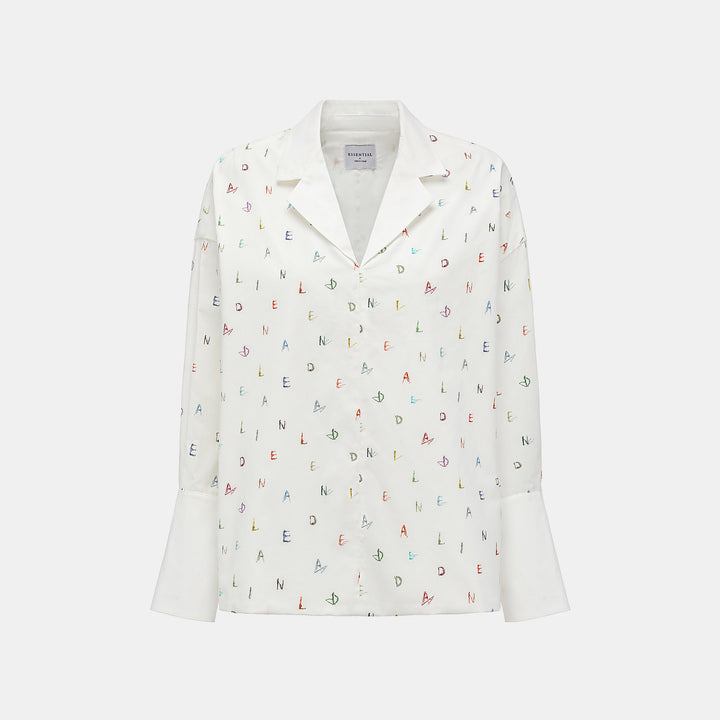 “知性時刻”義大利純棉Monogram繪印工藝Oversized襯衫—Ink Whisper漫綴字語