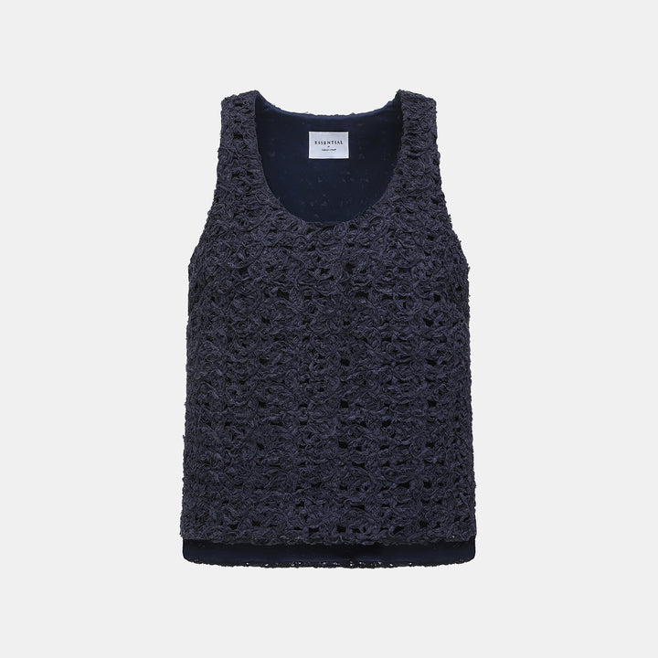 “Sloane Ave."繞畫織藝鏤花蕾絲背心—Indigo Ballad布爾藍調