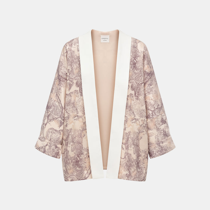 "Imperial Garden Teatime” 刺繡提花真絲羊毛披肩—紫