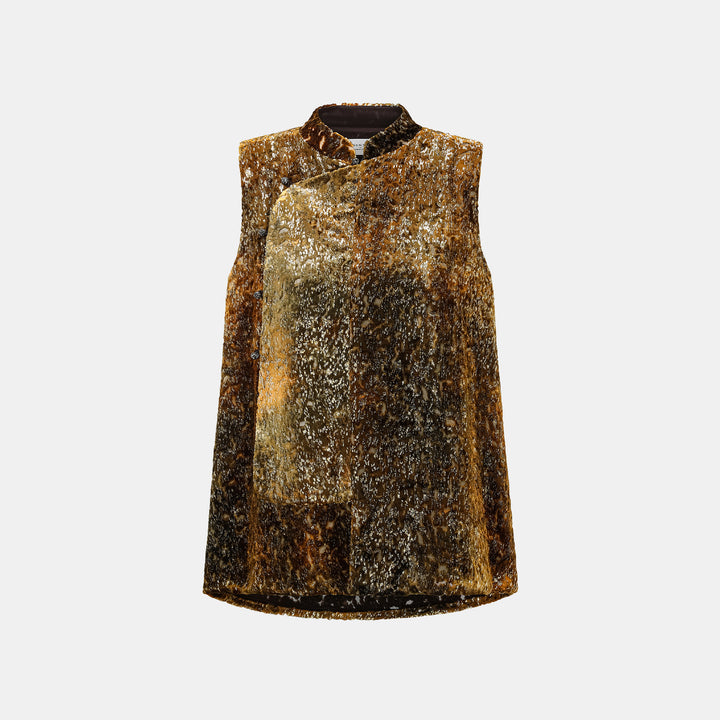 "Imperial Garden Teatime" Silk Velvet Chinese Style Vest - Late Autumn Amber 