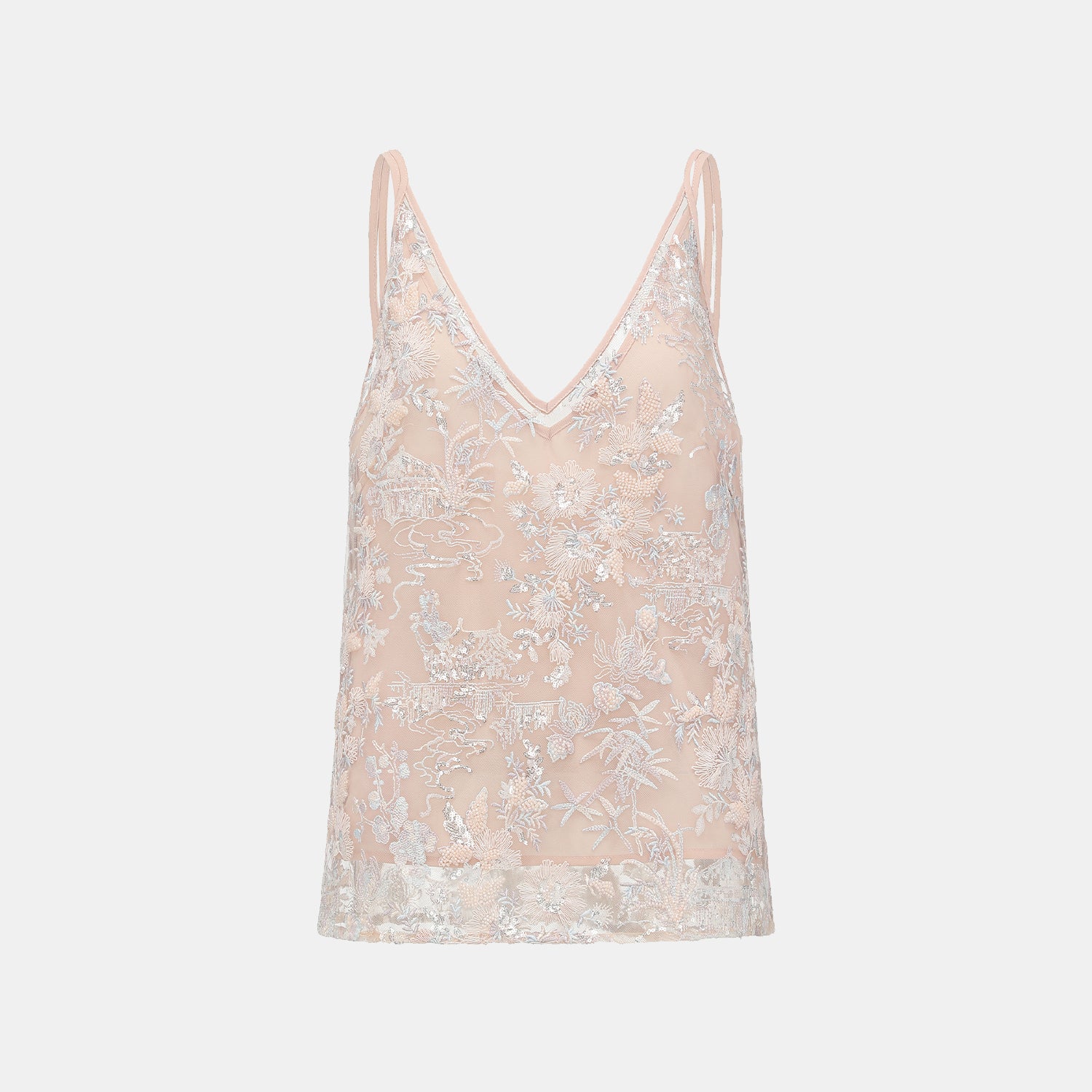 "Imperial Garden Teatime"點景白描奢華珠繡輕國風蕾絲背心—Petal Silhouette花間影