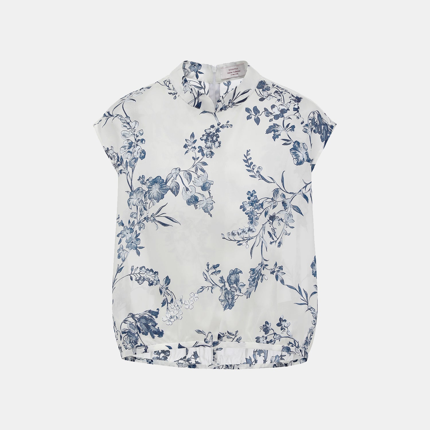 “春意” 義大利高級訂製繪印工藝真絲歐根紗輕國風上衣— 煙藍輕語