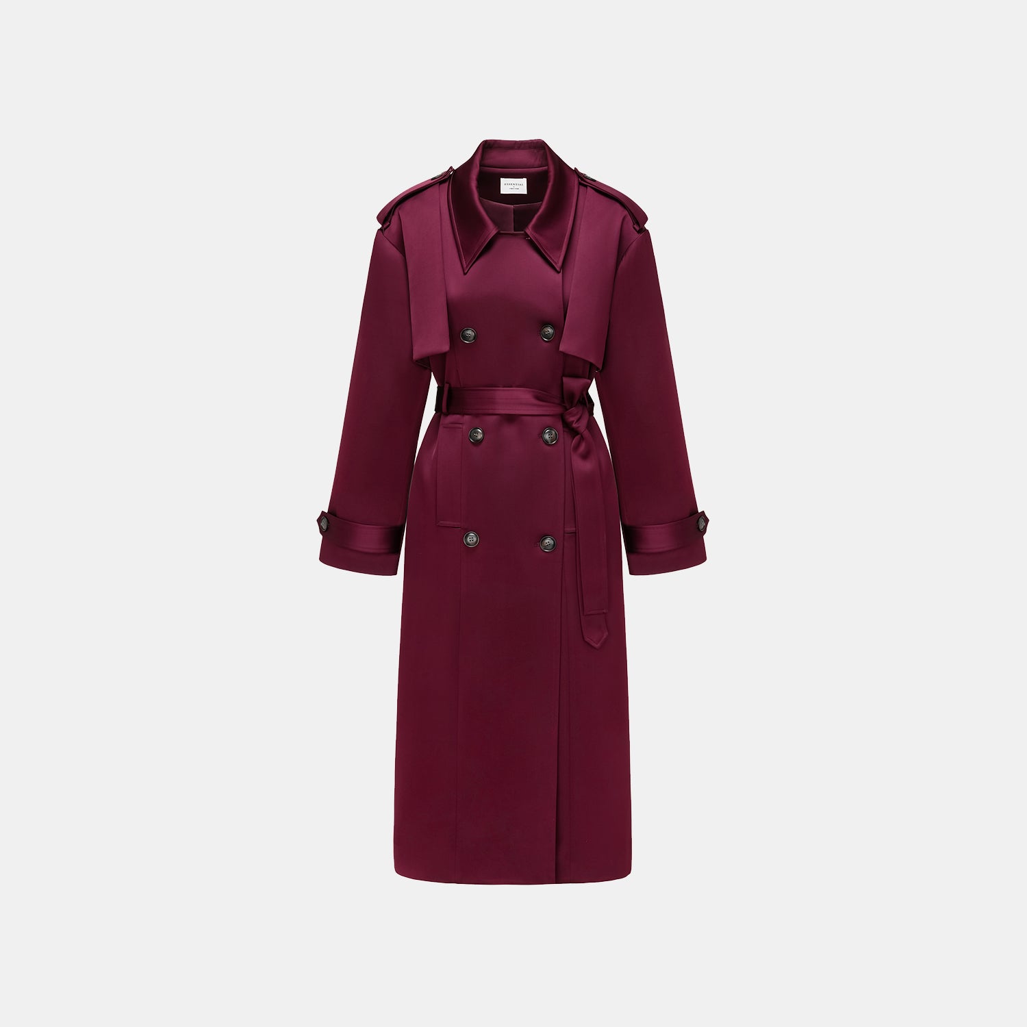 "London Everyday" Acetate Satin Long Trench Coat - Purple 