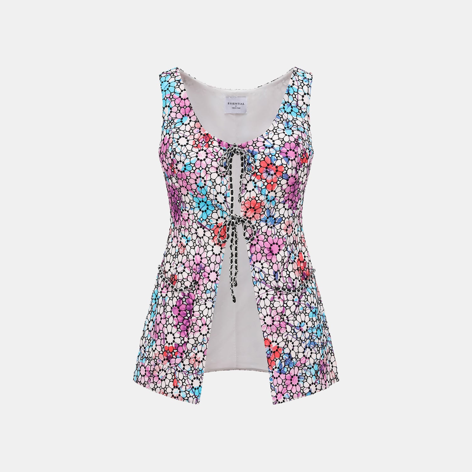 “Brunch in Provence” 義大利彩墨純棉蕾絲綁帶馬甲背心— 綺紫夢春 Lavender Reverie