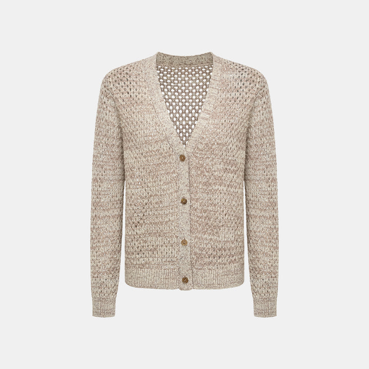 "Chelsea Citywalk." 100% Cashmere 亮片蕾絲編織工藝針織開衫—Almond Cappuccino