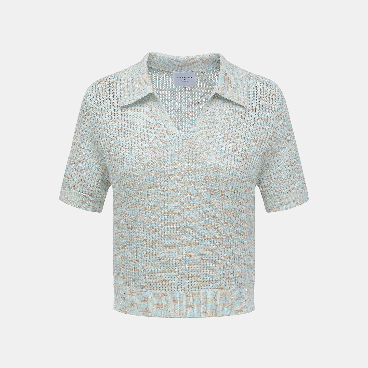 "Summer diary." 雲染鑲華鏤紋工藝針織上衣—Aqua Veil海映