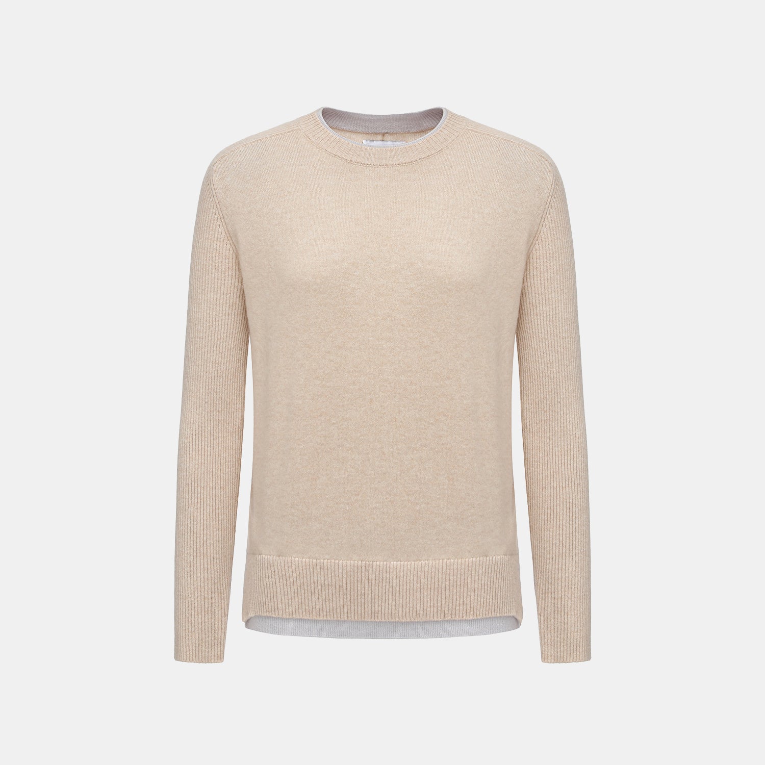 “Winter Diary” 100% Cashmere假兩件式羅紋拼接針織上衣—Soft Sand柔沙暖杏