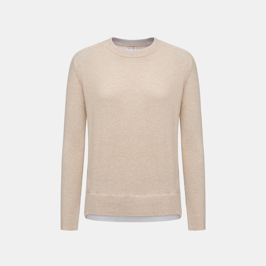 “Winter Diary” 100% Cashmere假兩件式羅紋拼接針織上衣—Soft Sand柔沙暖杏