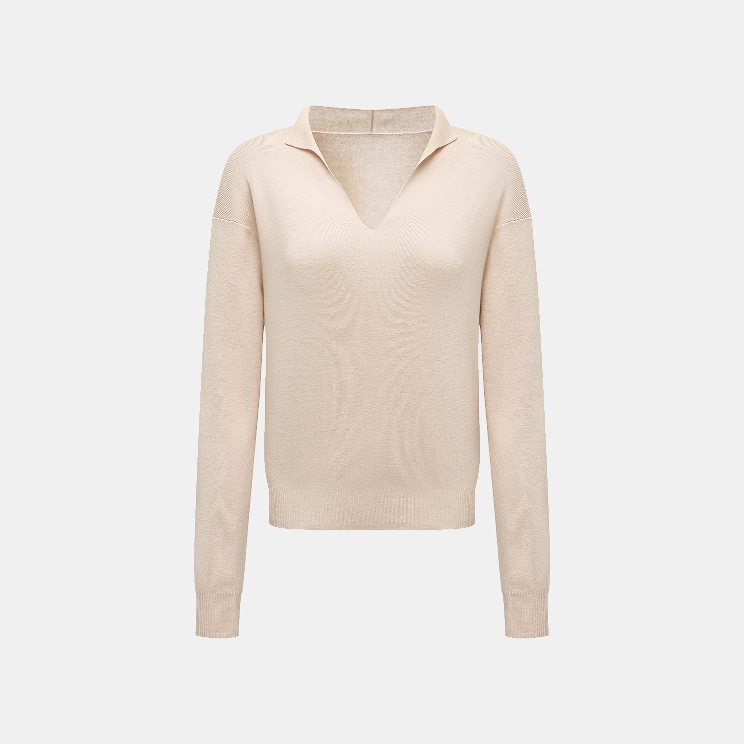 “Spring diary.” Silk Cashmere真絲喀什米爾V領上衣—Beige