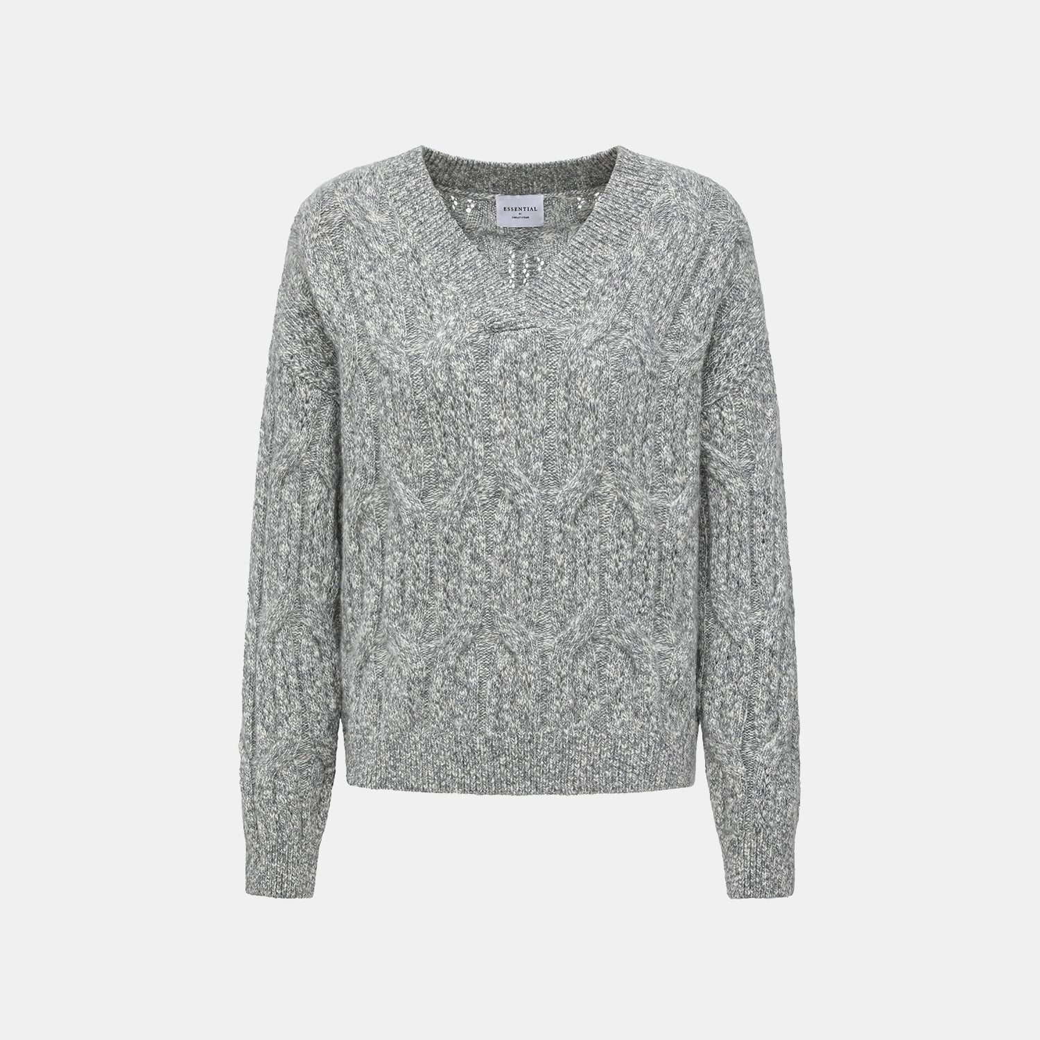 “Winter Diary” 100% Cashmere極細絨柔鏤空蜂格紋星點V領上衣—Ash Cloud 灰霧雲嶺