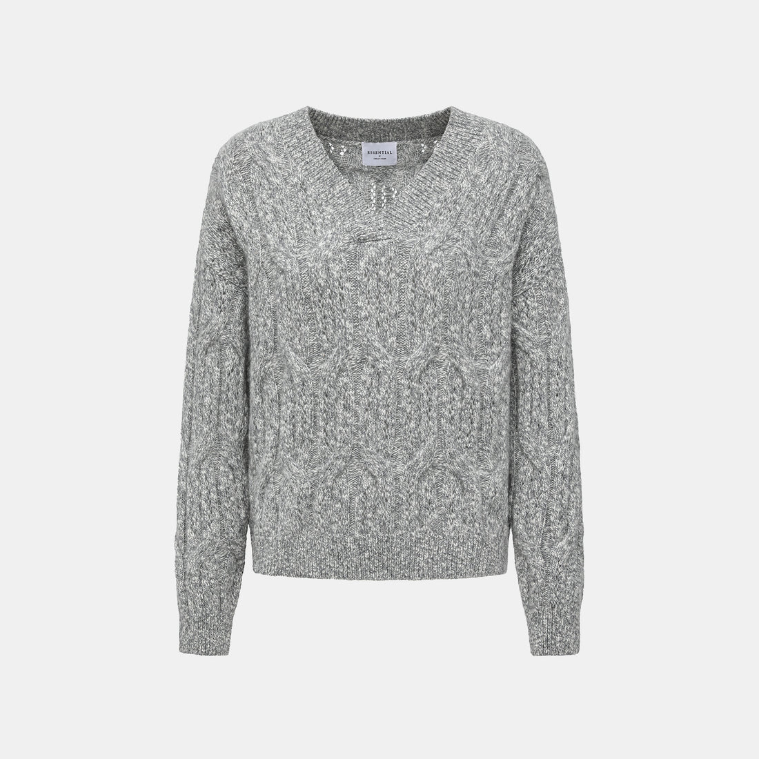 “Winter Diary” 100% Cashmere極細絨柔鏤空蜂格紋星點V領上衣—Ash Cloud 灰霧雲嶺