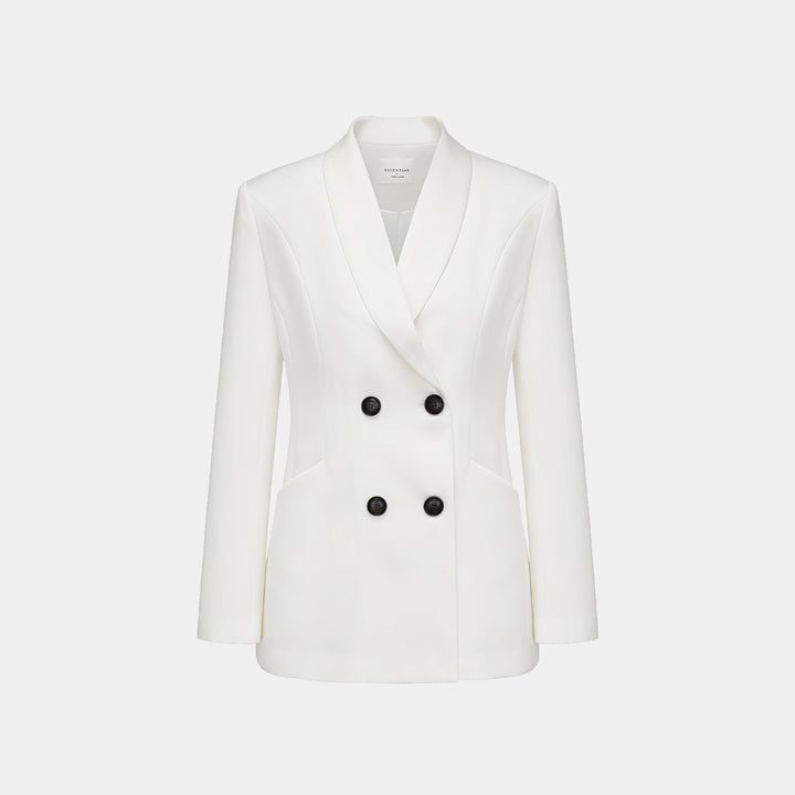 "Speak Sleek." 醋酸雙排扣西裝外套—White
