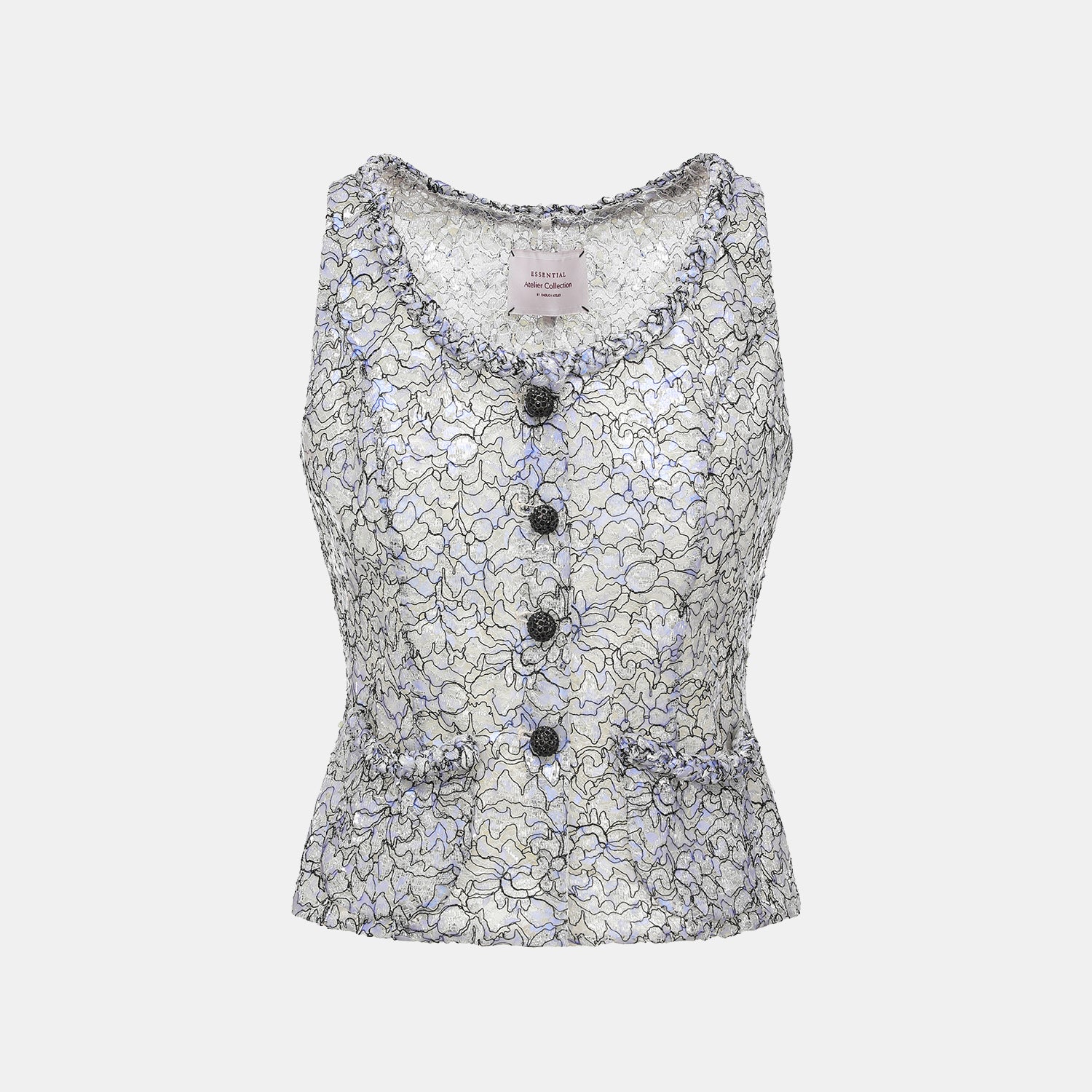 “Quiet Mastery.”法國頂級虹彩鍍光銀織描繡蕾絲馬甲背心—Dreamveil Garden夢霧花園