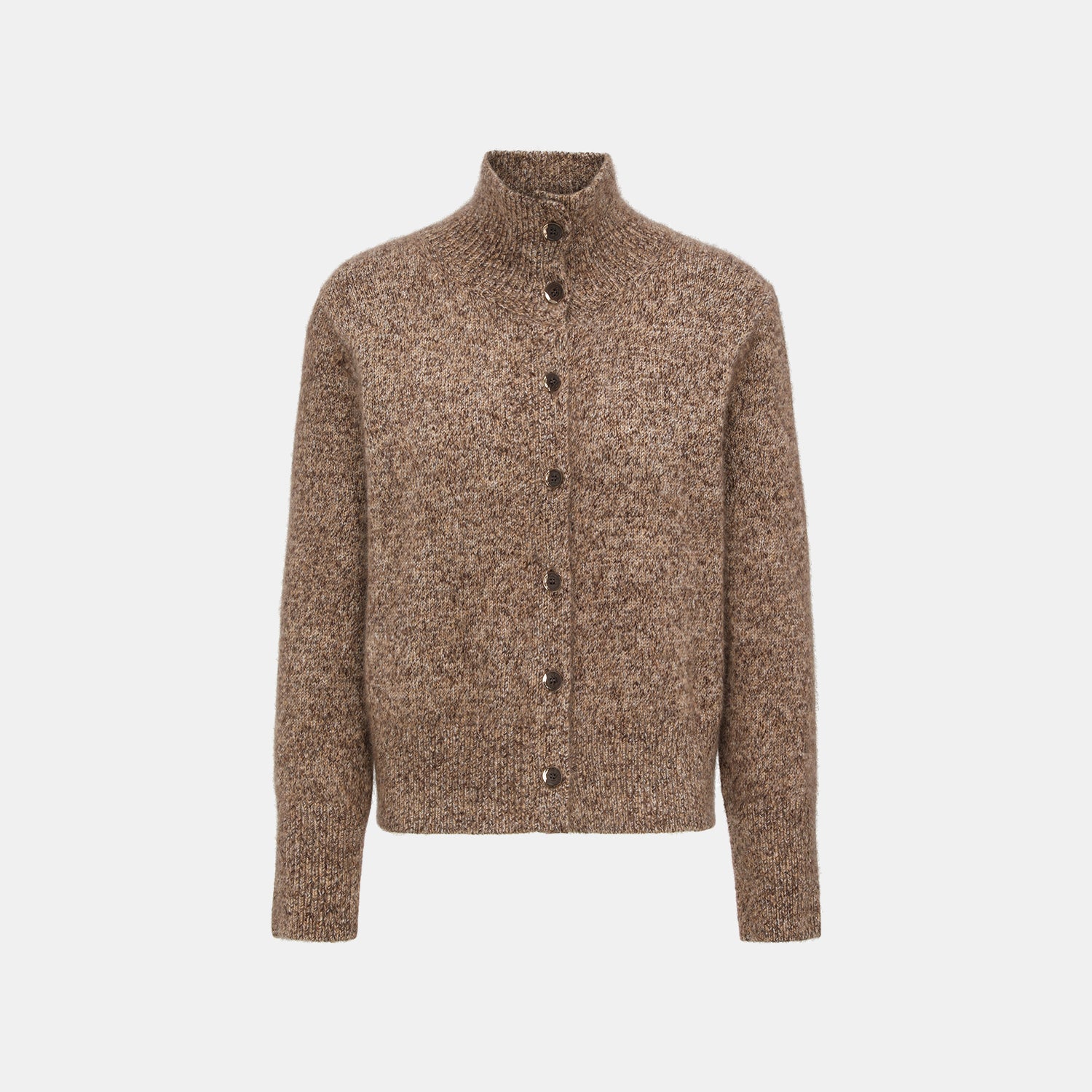 “Winter Diary” Cashmere真絲霧染絨柔細針立領外套—Cocoa marl胡桃可可