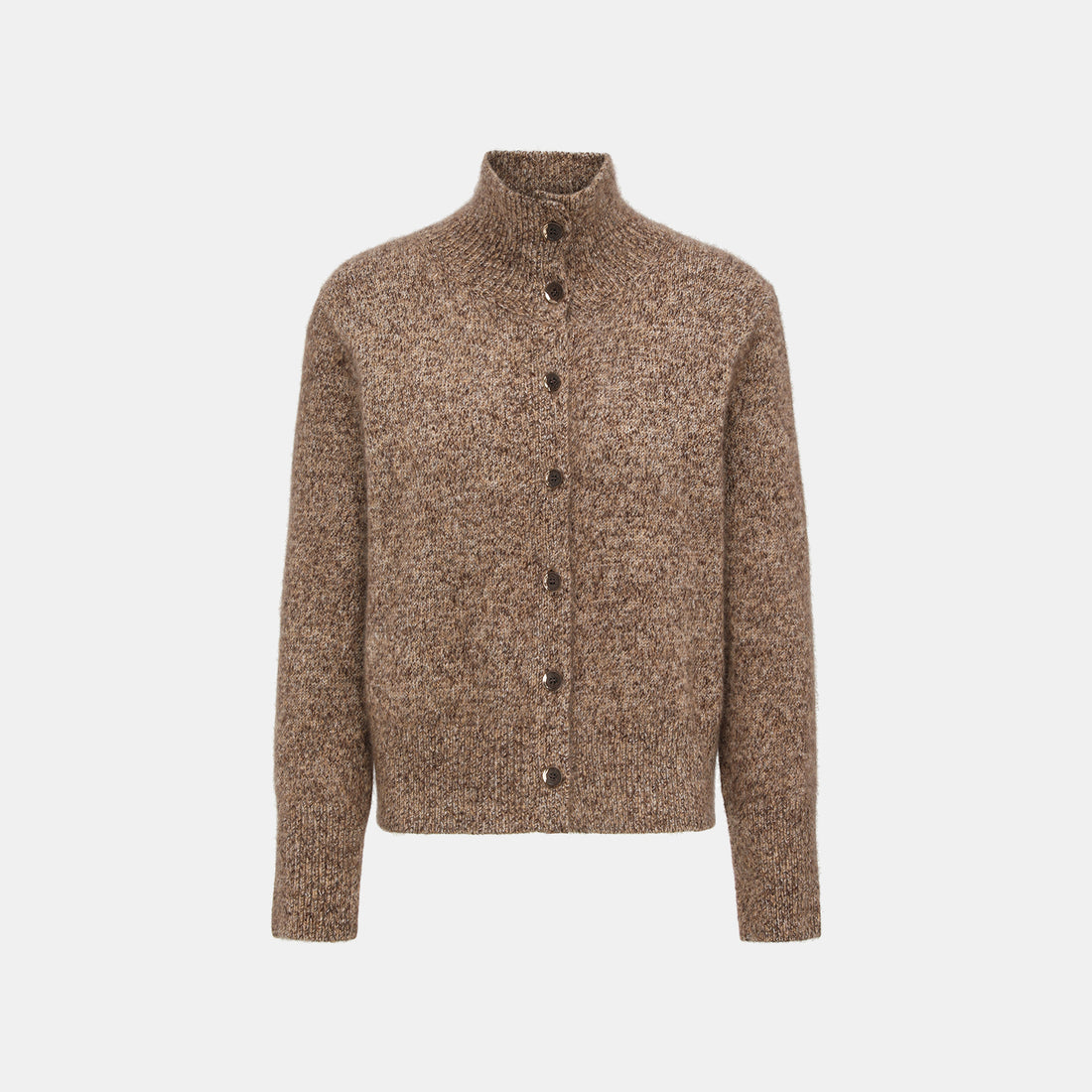 “Winter Diary” Cashmere真絲霧染絨柔細針立領外套—Cocoa marl胡桃可可