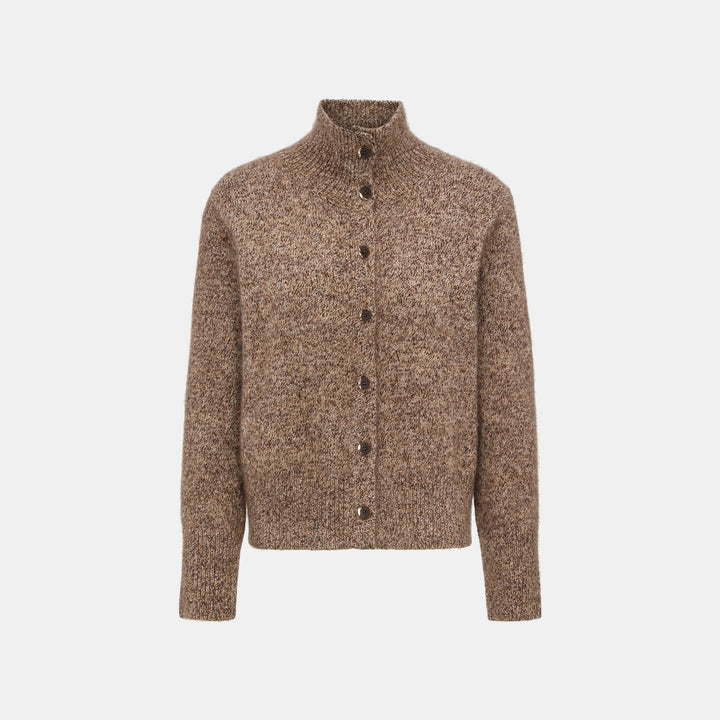 “Winter Diary” Cashmere真絲霧染絨柔細針立領外套—Cocoa marl胡桃可可