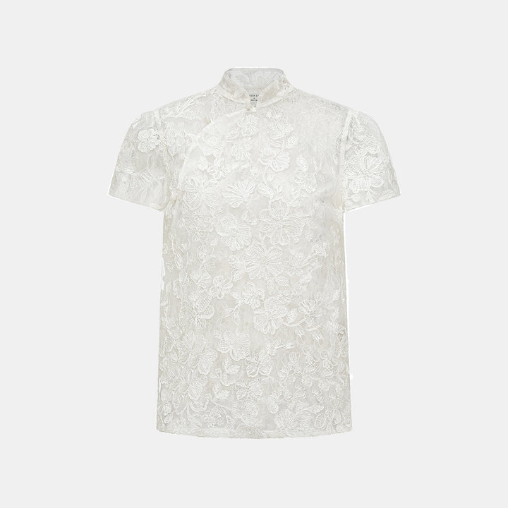 “春裳雅集” 立體刺繡工藝蕾絲國風短袖上衣