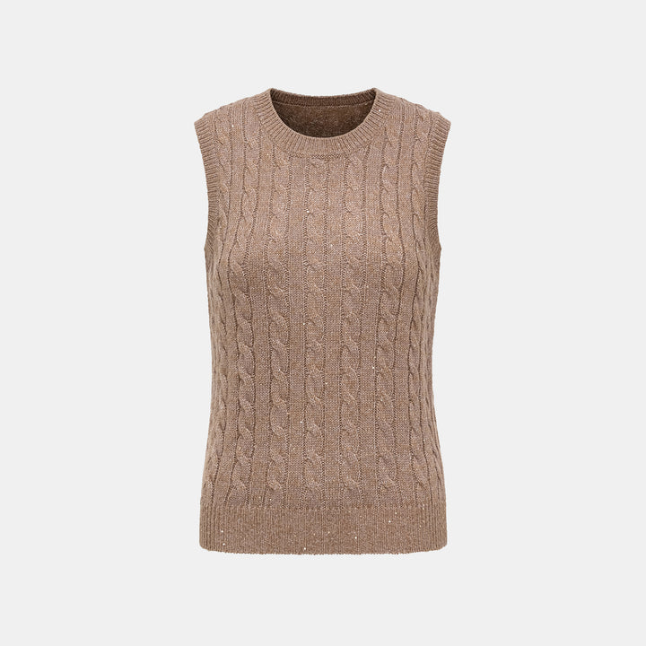 “Winter diary.” 100% Cashmere 亮片麻花編織針織背心—Harmony