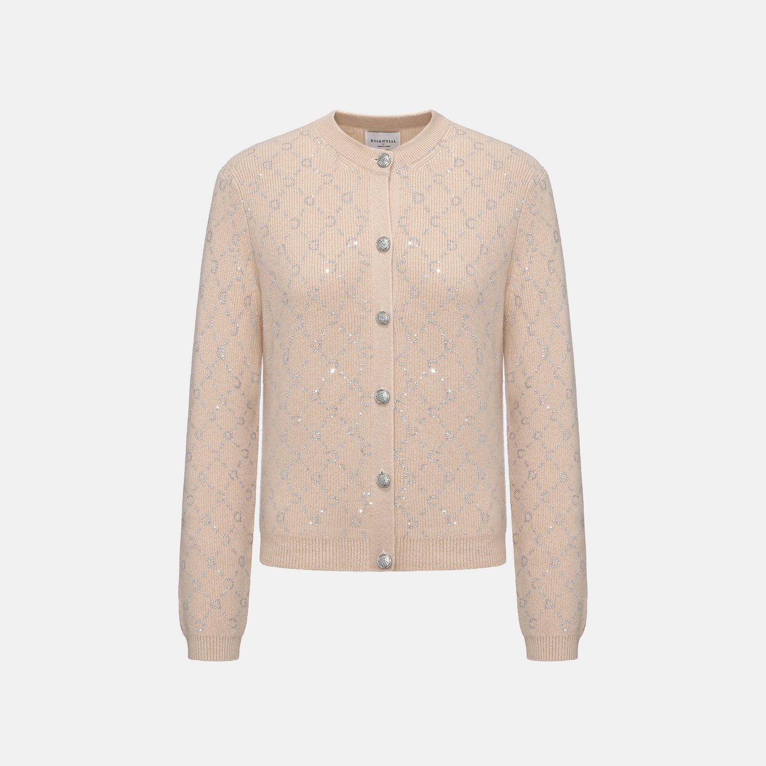 “Autumn Diary” 100% Cashmere立體鑽飾Monogram嵌花針織外套—Almond Cream杏仁奶霜