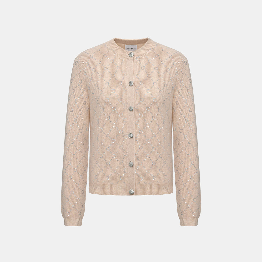 “Autumn Diary” 100% Cashmere立體鑽飾Monogram嵌花針織外套—Almond Cream杏仁奶霜