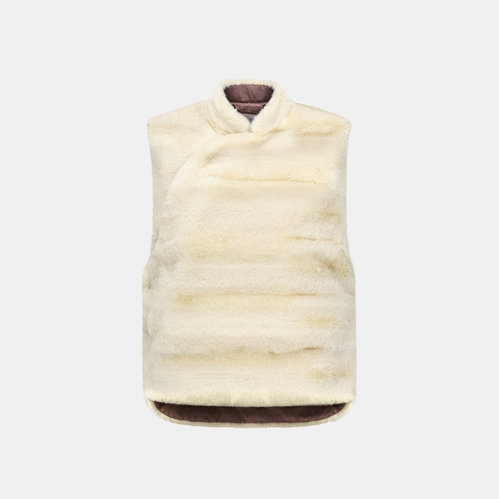 "Imperial Gala" Tech Fur Chinese Style Vest - Platinum Beige 