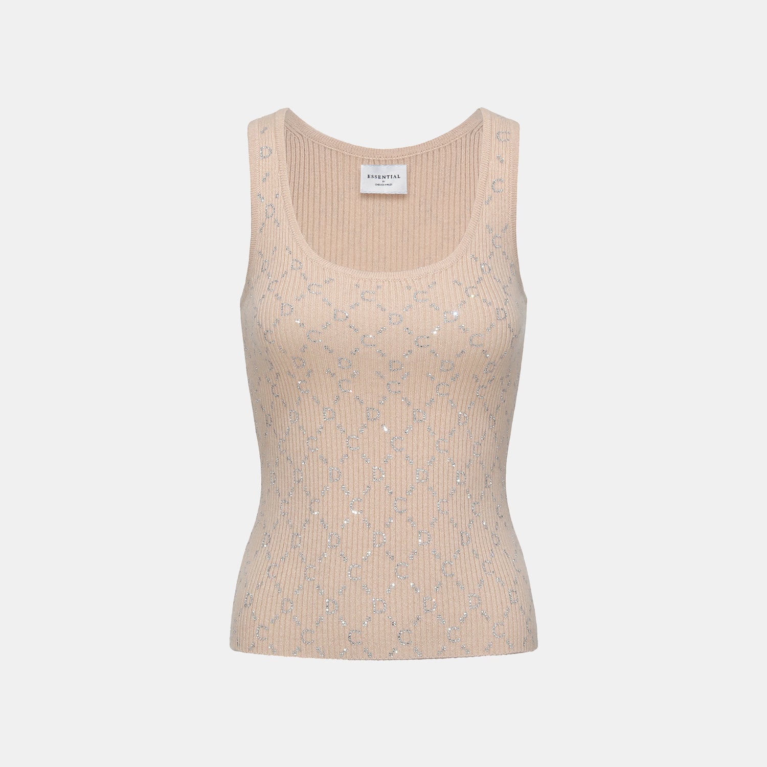 “Autumn Diary” 100% Cashmere立體鑽飾Monogram嵌花針織背心—Almond Cream杏仁奶霜