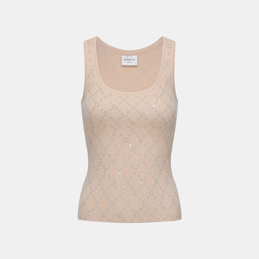 “Autumn Diary” 100% Cashmere立體鑽飾Monogram嵌花針織背心—Almond Cream杏仁奶霜