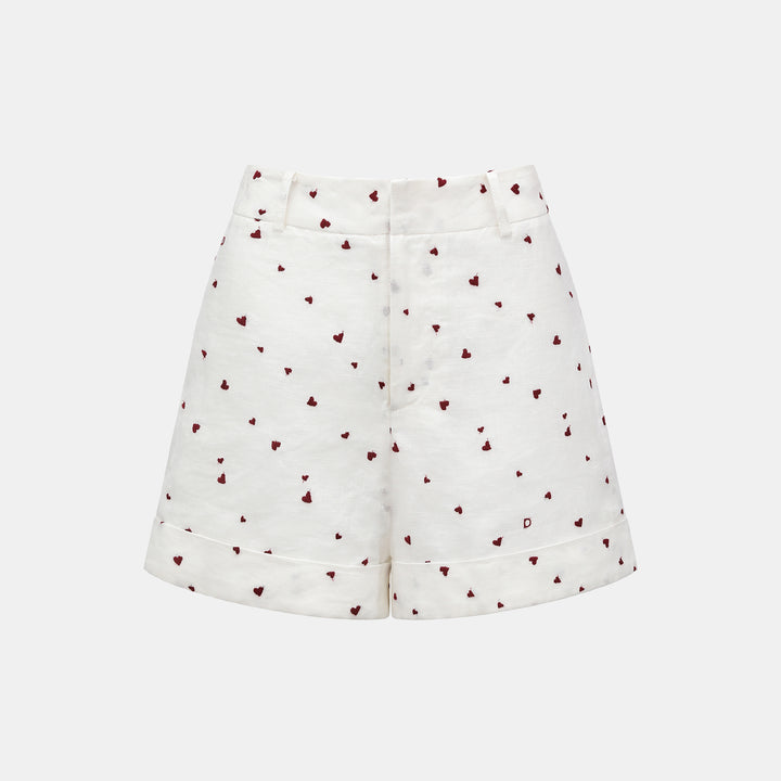 “慵懶俏麗”法國亞麻立體刺繡短褲—Sweet Crush怦然心動