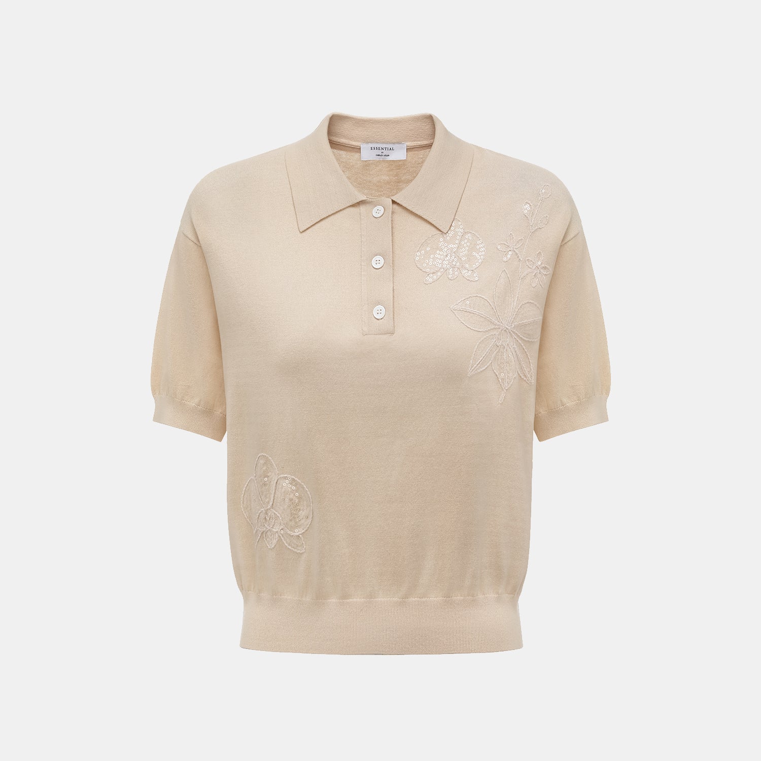 “春意” 立體刺綉工藝蠶絲針織輕國風休閒上衣—Beige