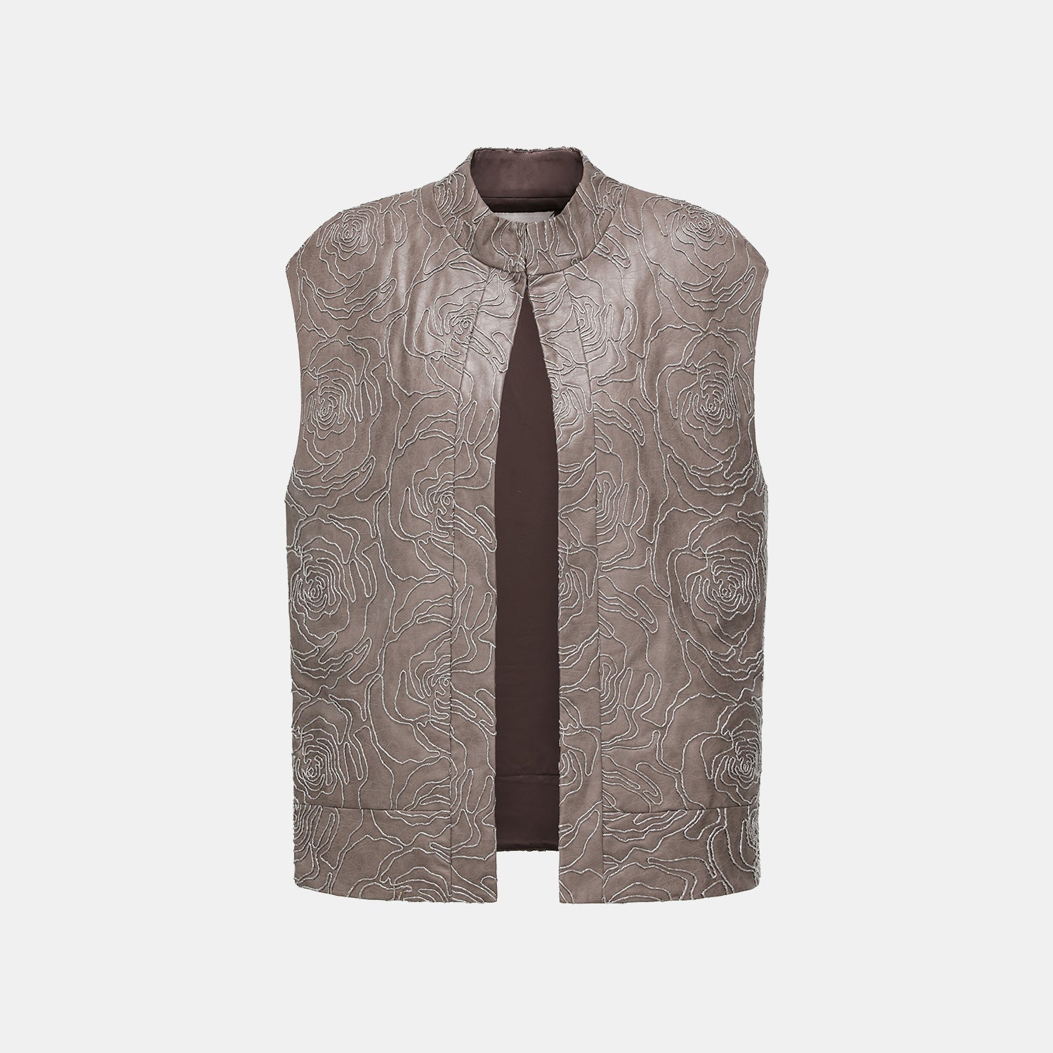 “Winter Diary” 法國純素皮羽脊絲繡Oversized背心—Rose in Haze浮影薔薇