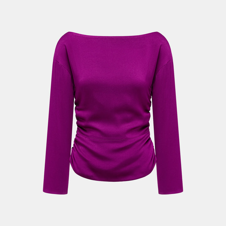 “Mayfair Datenight.”  晶鱗肌理醋酸赫本領上衣—桃紅