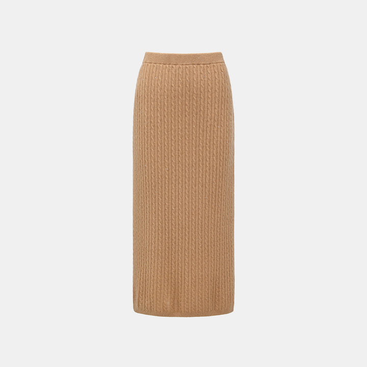 “Autumn Diary” 100% Cashmere極細絨柔星點針織鉛筆裙—Golden Acorn橡果暖陽