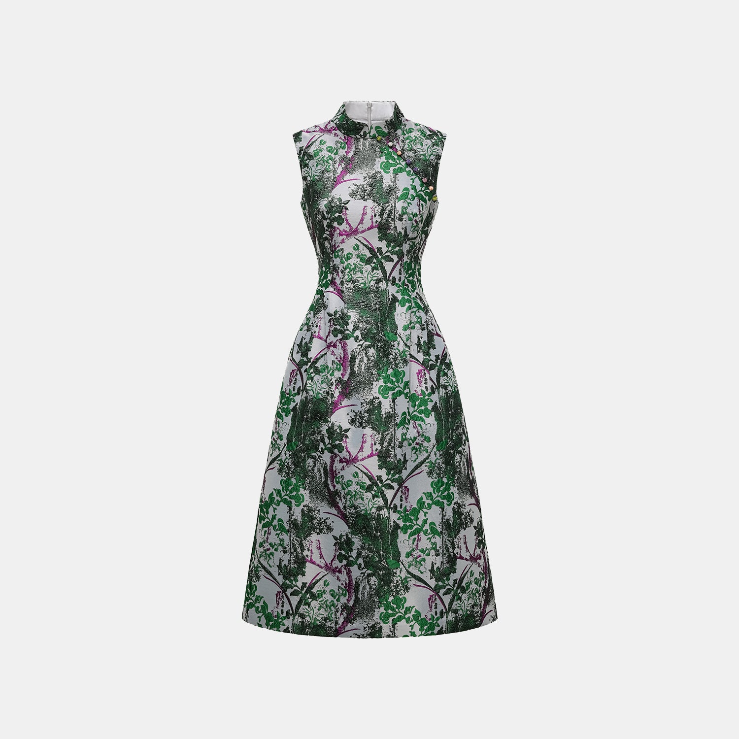 "Imperial Garden Gala" 義大利製提花面料新中式立裁輕國風長洋裝—碧影繁花