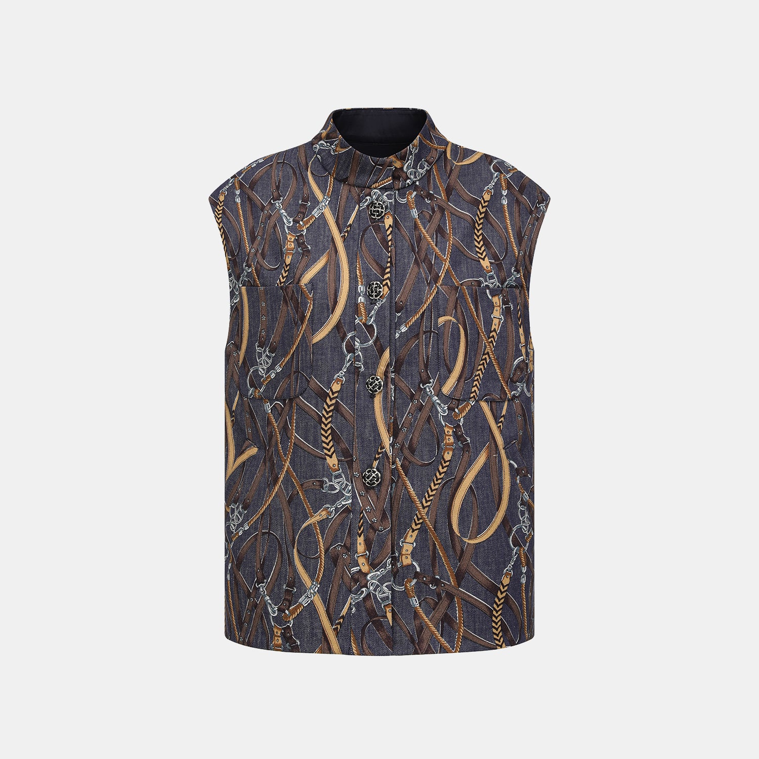 “Easy Go Chic”義大利鍊飾繪印工藝牛仔馬甲背心—Midnight Gallop詩夜漫行