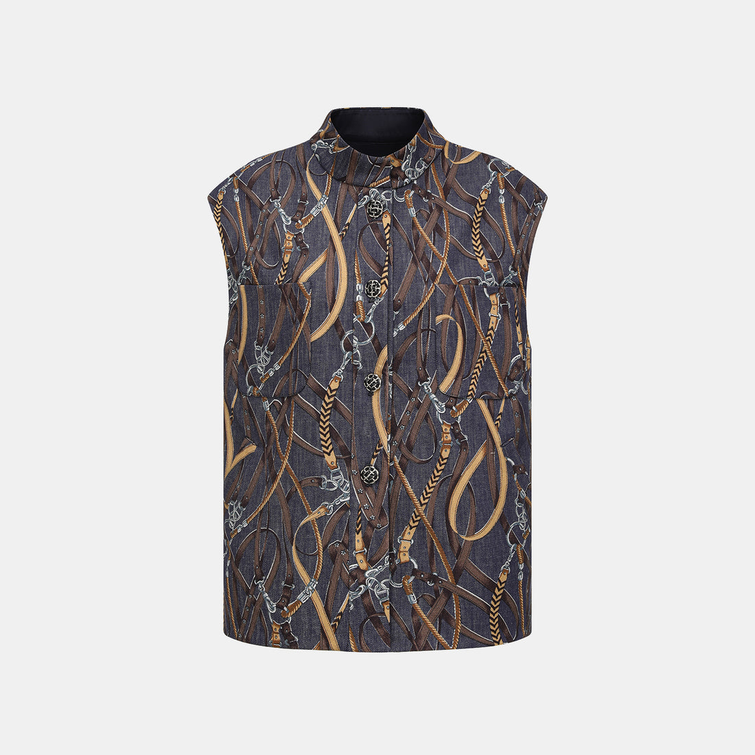 “Easy Go Chic”義大利鍊飾繪印工藝牛仔馬甲背心—Midnight Gallop詩夜漫行