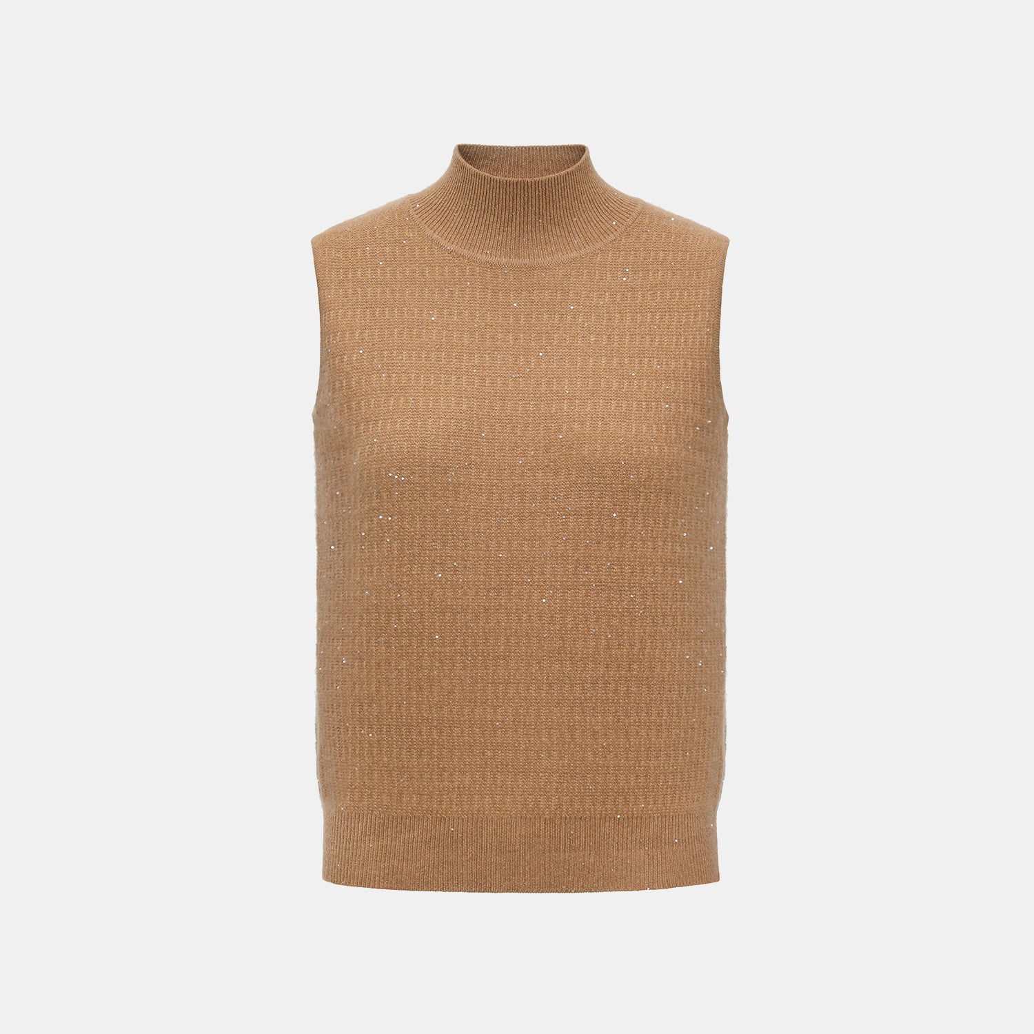 “Autumn Diary” 100% Cashmere極細絨柔星點高領針織背心—Golden Acorn橡果暖陽