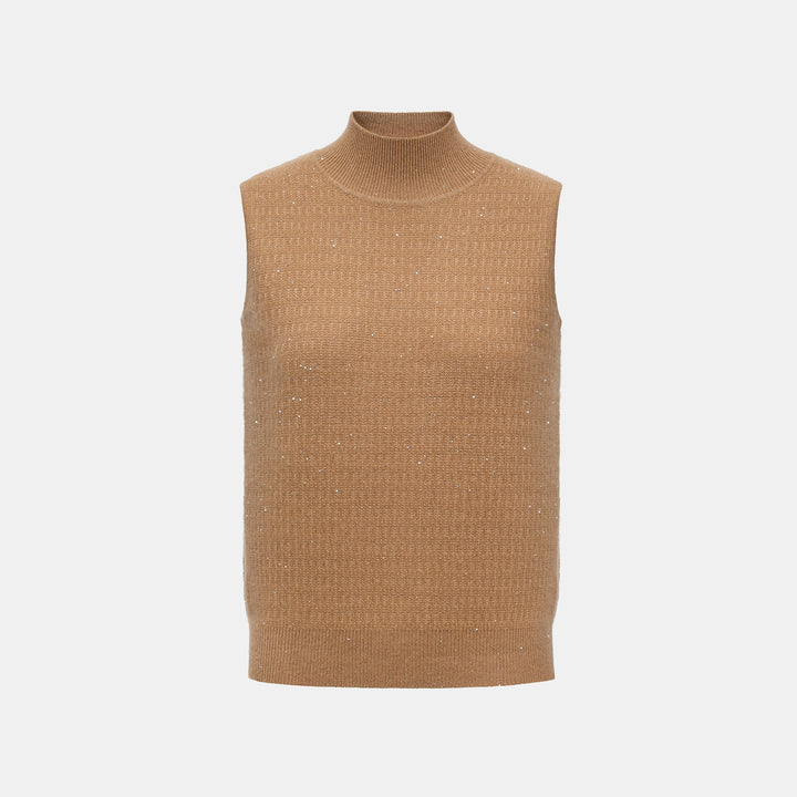 “Autumn Diary” 100% Cashmere極細絨柔星點高領針織背心—Golden Acorn橡果暖陽