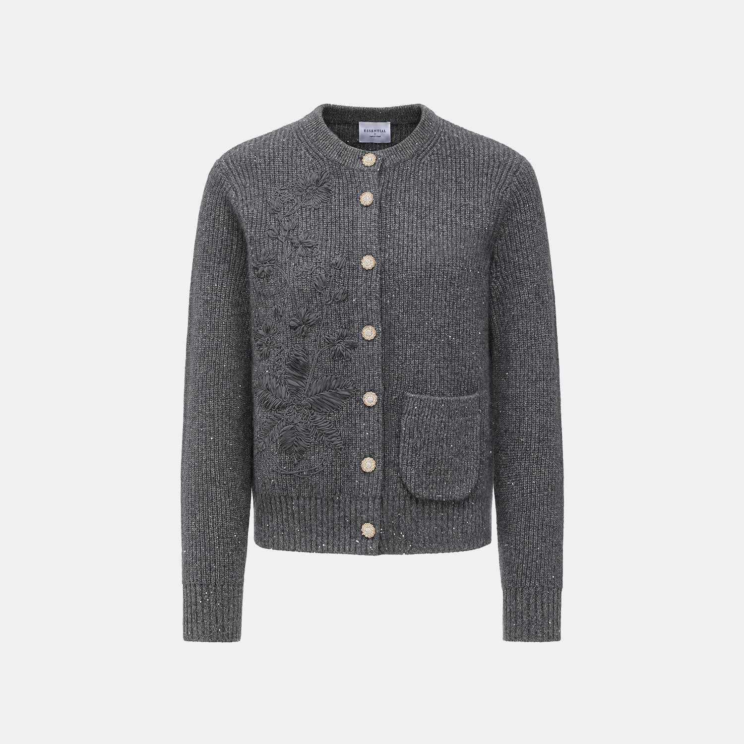 “Winter Diary” 100%Cashmere浮雕緞繡星點針織外套—Cedar Smoke雪松煙衫