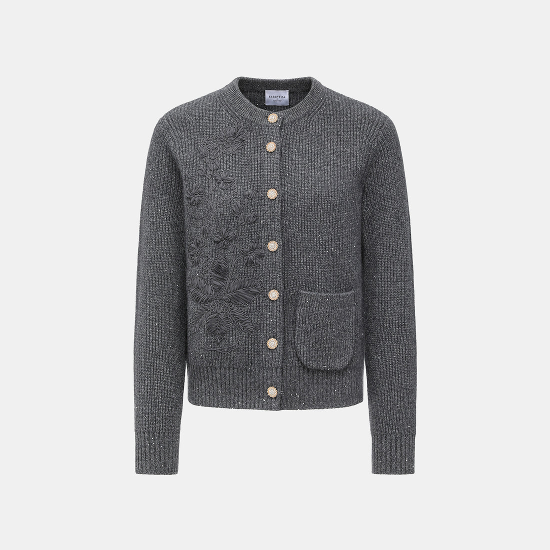 “Winter Diary” 100%Cashmere浮雕緞繡星點針織外套—Cedar Smoke雪松煙衫