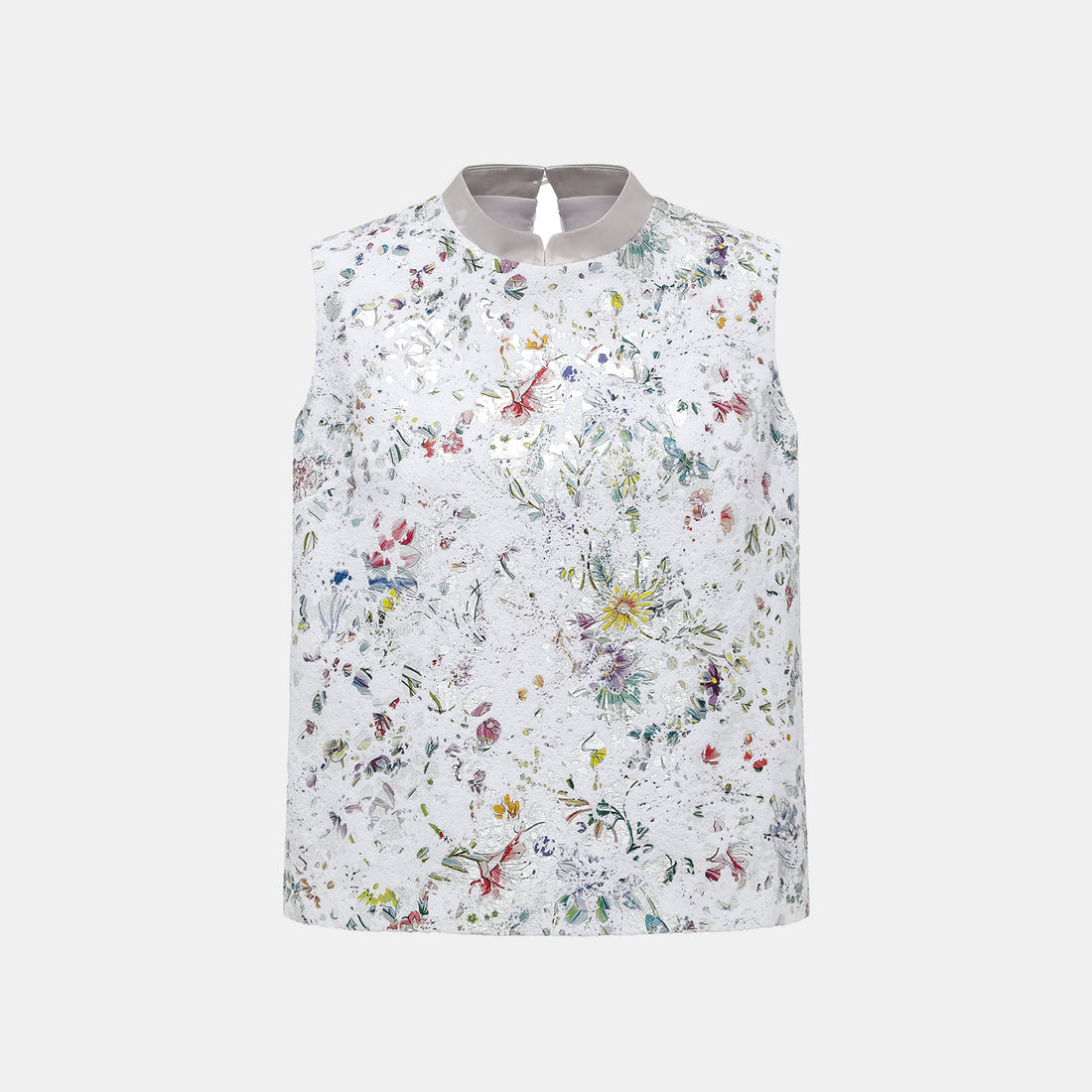 “Imperial Garden Teatime” 義大利銀箔貼花工藝肌理面料輕國風背心—蝶影醺夢